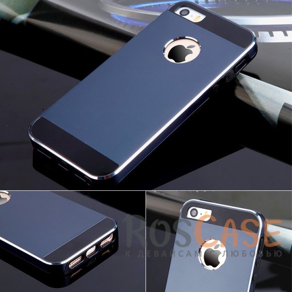 Ультратонкий TPU чехол c металлическими вставками YED для Apple iPhone 5/5S/SE (Синий) Ультратонкий TPU чехол c металлическими вставками YED для Apple iPhone 5/5S/SE (Синий)<br><br>Тип: Чехол<br>Бренд: Epik<br>Материал: TPU