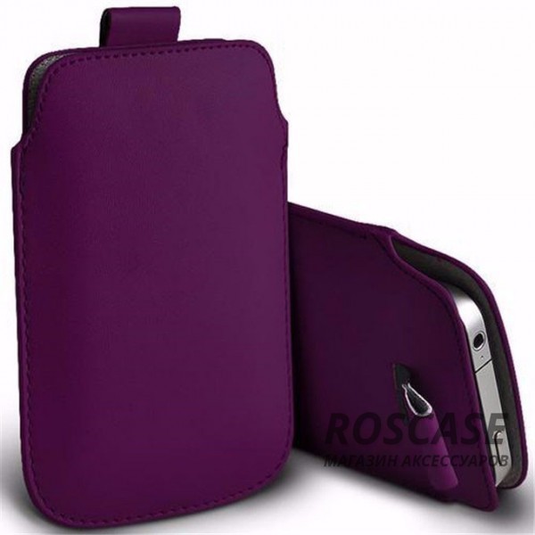 Кожаный чехол футляр с язычком для телефона 3.5-4.8 дюйма (Фиолетовый)