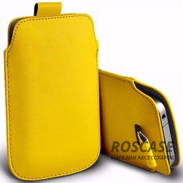 Кожаный чехол футляр с язычком для телефона 3.5-4.8 дюйма (Желтый)