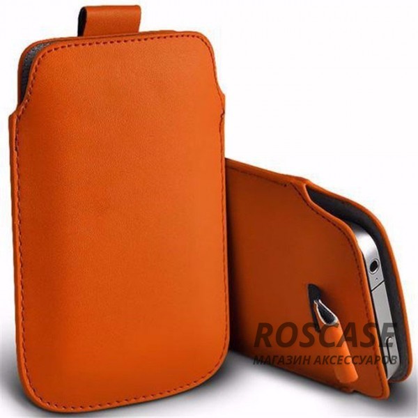 Кожаный чехол футляр с язычком для телефона 3.5-4.8 дюйма (Оранжевый)