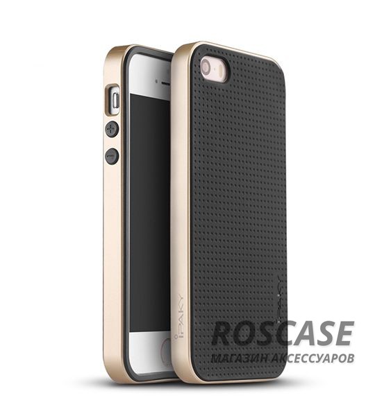 Чехол iPaky TPU+PC для Apple iPhone 5/5S/SE (Черный / Золотой) Чехол iPaky TPU+PC для Apple iPhone 5/5S/SE (Черный / Золотой)Описание:производитель: iPaky;совместимость: смартфон Apple iPhone 5/5S/SE;материалы изделия: термополиуретан и поликарбонат;форм-фактор: бампер.Особенности:строгий дизайн;имеет дополнительный каркас из поликарбоната;износостойкий и прочный;ультратонкий и не увеличивает визуально объем устройства;легко очищается о загрязнений.<br><br>Тип: Чехол<br>Бренд: Epik<br>Материал: Пластик