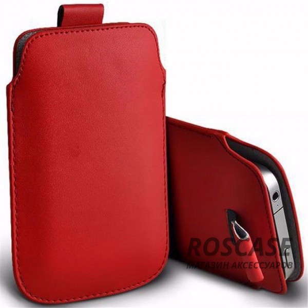 Кожаный чехол футляр с язычком для телефона 3.5-4.8 дюйма (Красный)