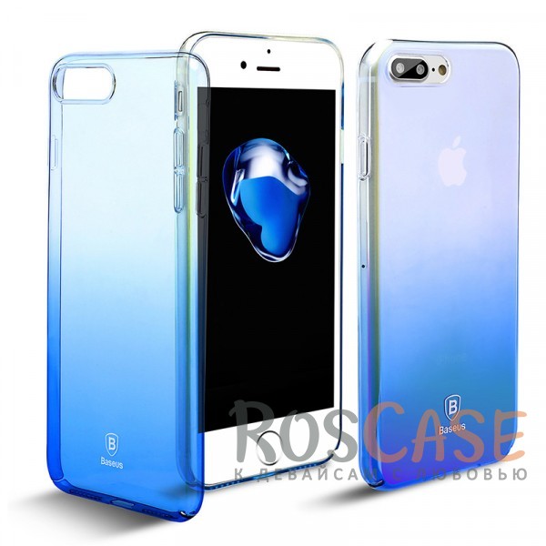 Фото Голубой Блестящая прозрачная накладка Baseus Glaze Ultrathin из тонкого пластика с бензиновым отливом и градиентной расцветкой для Apple iPhone 7 plus / 8 plus (5.5")