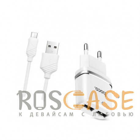 Фото Белый Зарядное устройство HOCO C12 2USB 2.4A + кабель Micro USB 