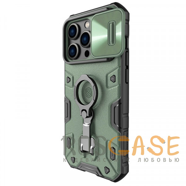 Изображение Темно-зеленый Nillkin CamShield Armor Magnetic | Противоударный чехол для магнитной зарядки с кольцом для iPhone 14 Pro с защитой камеры