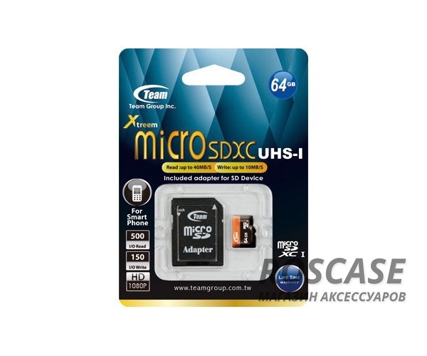 фото карта памяти Team microSDXC UHS-1 64 GB Class 10 + SD adapter