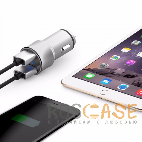 Изображение Серебряный ROCK Fast Charging | Автомобильное зарядное устройство c LED дисплеем USBх2 (3.4А)