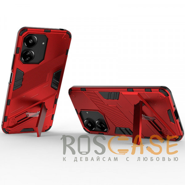 Фотография Красный Megatron | Противоударный чехол-подставка для Xiaomi Redmi 13C / Poco C65 4G с защитой камеры