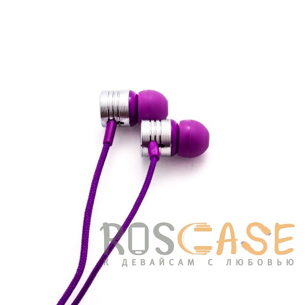 Фотография Фиолетовый Headset EF-E4 | Вакуумные наушники с плетеным кабелем и микрофоном