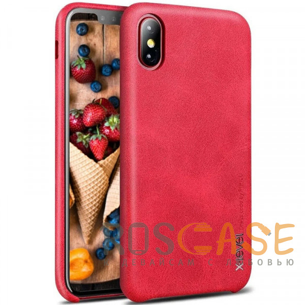 Фото Красный X-Level Vintage | Кожаный чехол в винтажном стиле для iPhone XS Max