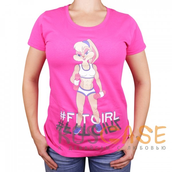 Фото Розовый Muscle Rabbit | Женская футболка с принтом Лола Банни #FitGirl
