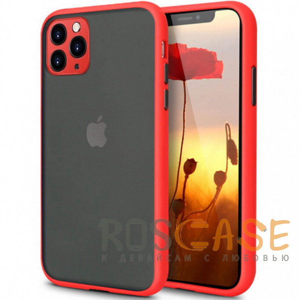 Фото Красный Противоударный матовый полупрозрачный чехол для iPhone 11 Pro Max с защитой камеры