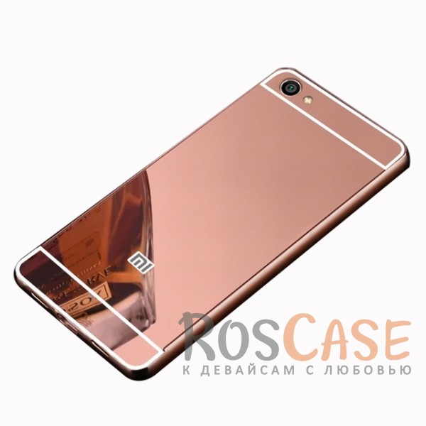 Изображение Розовый Металлический бампер для Xiaomi Redmi Note 5A / Y1 Lite с зеркальной вставкой