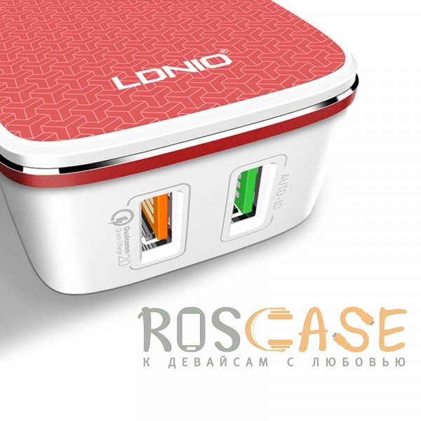 Фотография Белый / Красный LDNIO A2405Q | Сетевое зарядное устройство (2USB, 4.2A) с кабелем MicroUSB в комплекте
