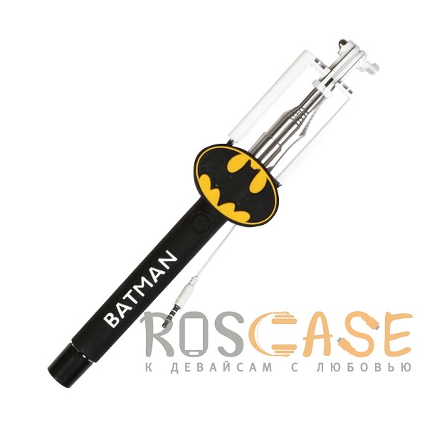 Фото Черный S014 | Телескопический монопод для селфи с лого и прорезиненной ручкой (кабель 3,5 mini jack)