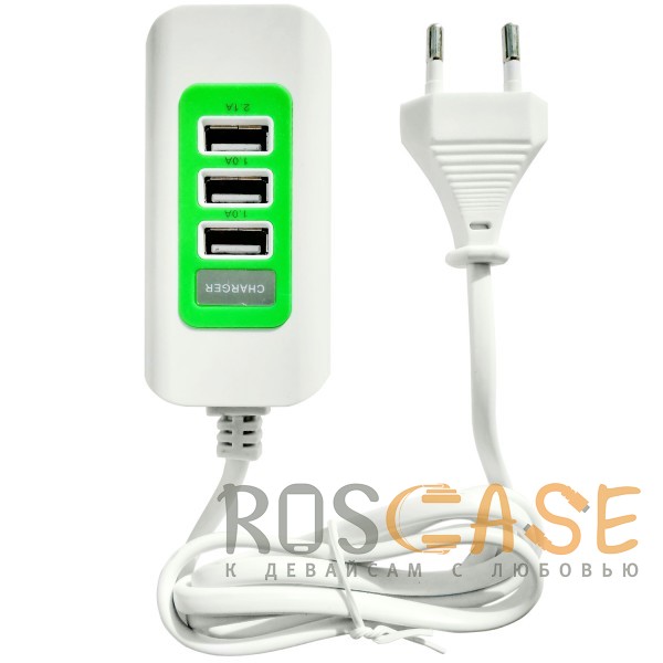 Фото Белый / Зеленый USB-концентратор на 3 разъема с сетевым входом (3 USB 1A/2.1A) (1m)