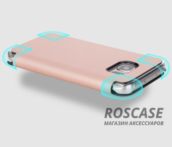 Изображение Розовый / Rose Gold Премиальный чехол-книжка Rock Veena с фактурным олеофобным покрытием для Samsung G930F Galaxy S7