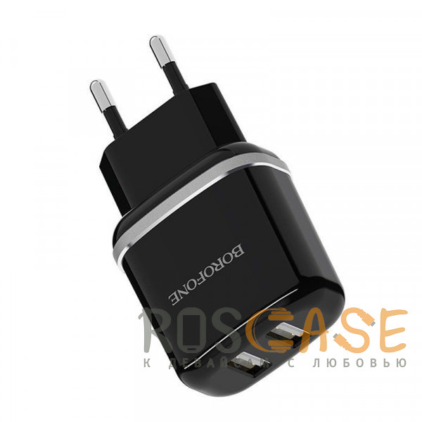 Изображение Черный Borofone BA25A | Зарядное устройство для телефона 2USB / 2.4A + кабель Lightning 1м