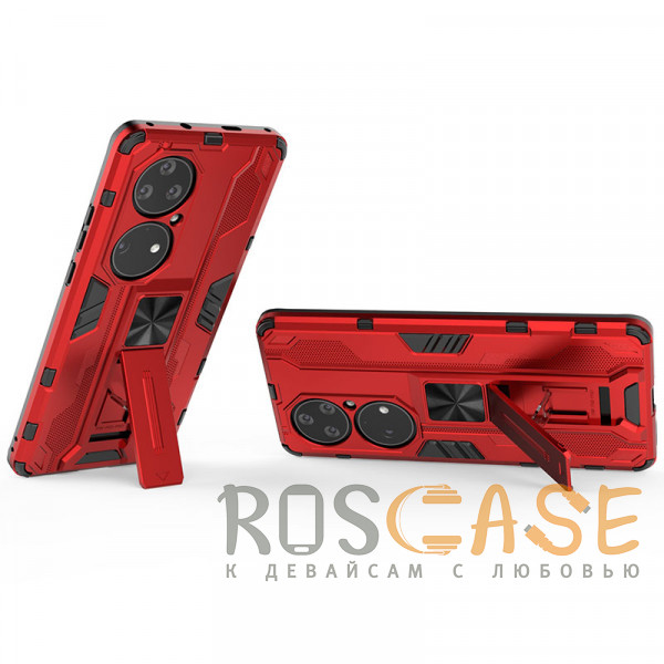 Фотография Красный Galvatron | Противоударный чехол-подставка для Huawei P50 Pro с защитой камеры