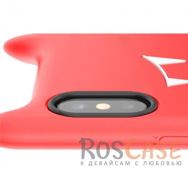 Изображение Красный Гибкий силиконовый чехол Baseus Devil Baby с рожками и усиленной защитой камеры для Apple iPhone X (5.8")/XS (5.8")
