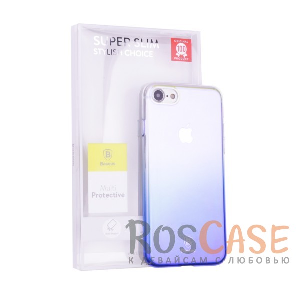 Изображение Голубой Блестящая прозрачная накладка Baseus Glaze Ultrathin из тонкого пластика с бензиновым отливом и градиентной расцветкой для Apple iPhone 7 / 8 (4.7")