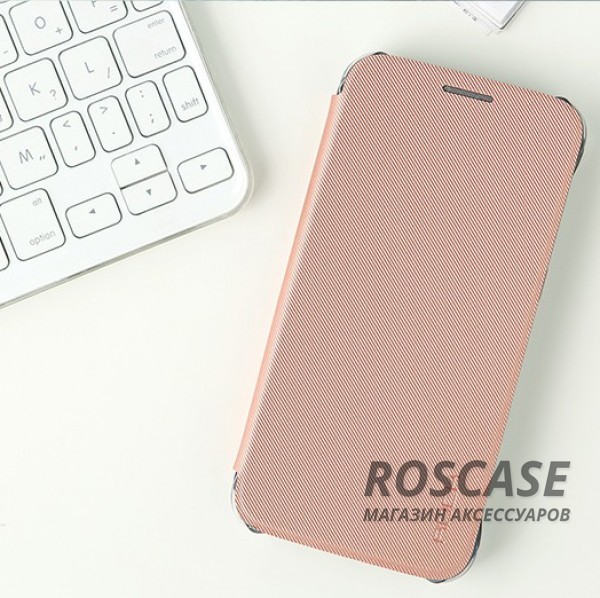Фото Розовый / Rose Gold Премиальный чехол-книжка Rock Veena с фактурным олеофобным покрытием для Samsung G930F Galaxy S7