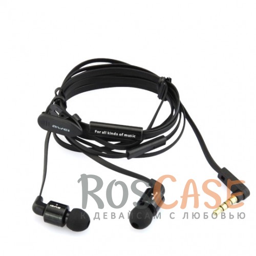 Изображение Черный Модные вакуумные наушники AWEI ES600i с плоским кабелем и микрофоном