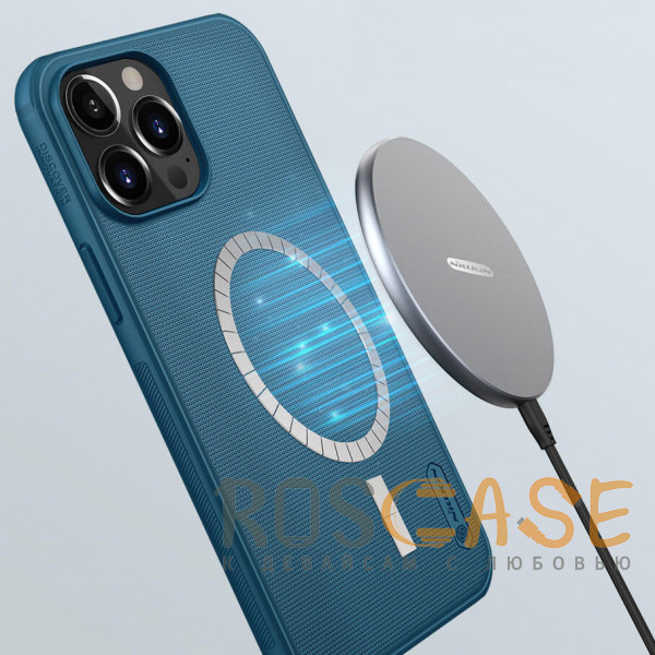 Фотография Синий Nillkin Super Frosted Shield Magnetic | Пластиковый чехол с магнитом для магнитной зарядки для iPhone 13 Pro
