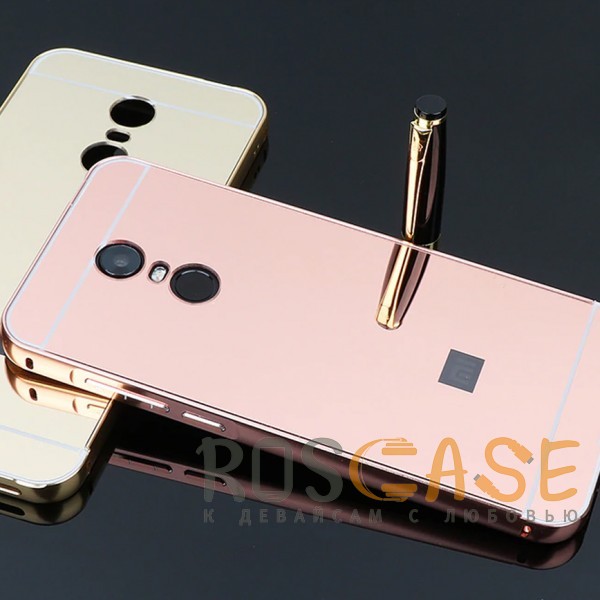 Фотография Розовый Металлический бампер для Xiaomi Redmi 5 Plus / Redmi Note 5 (Single Camera) с зеркальной вставкой