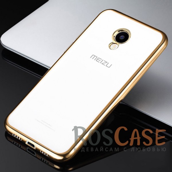 

Прозрачный силиконовый чехол для Meizu M5 с глянцевой окантовкой (Золотой)