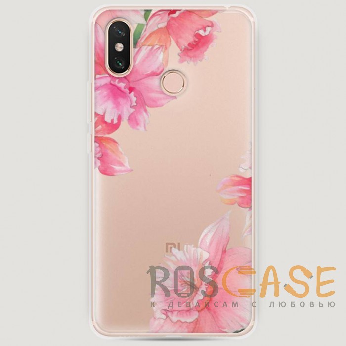 Фото RosCase | Силиконовый чехол Розовые цветочные уголки на Xiaomi Mi Max 3