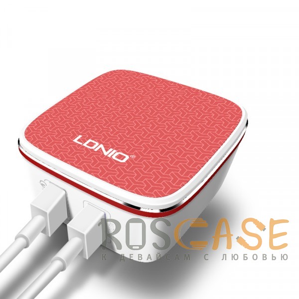 Изображение Белый / Красный LDNIO A2405Q | Сетевое зарядное устройство (2USB, 4.2A) с кабелем MicroUSB в комплекте