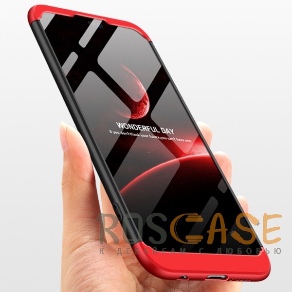 Фотография Черный / Красный GKK LikGus 360° | Двухсторонний чехол для Huawei P20 с защитными вставками