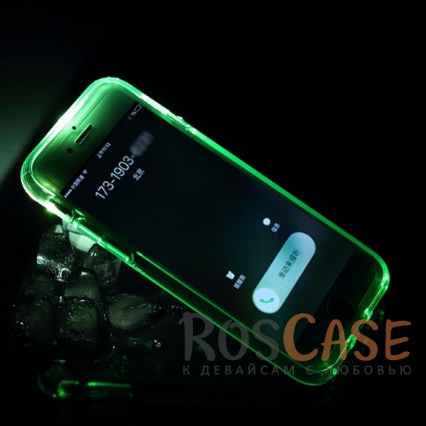Фотография Зеленый / Transparent Green ROCK Tube | Светящийся чехол для iPhone 7/8/SE (2020) с цветной подсветкой входящих вызовов