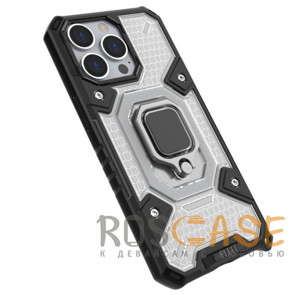 Фото Черный Honeycomb Armor | Противоударный чехол с защитой камеры и кольцом для iPhone 13 Pro