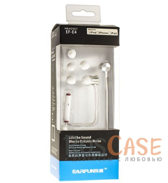 Фотография Белый Headset EF-E4 | Вакуумные наушники с плетеным кабелем и микрофоном