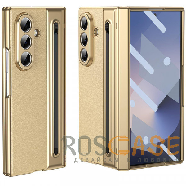 Фото Золотой Чехол 3D с кожаной вставкой и стилусом для Samsung Galaxy Z Fold 8 Ultra