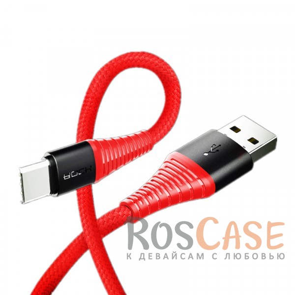 Фото Красный / Red ROCK Hi-Tensile | Кабель с нейлоновой оплеткой и гибкой защитой разъемов USB to Type C (100 см)
