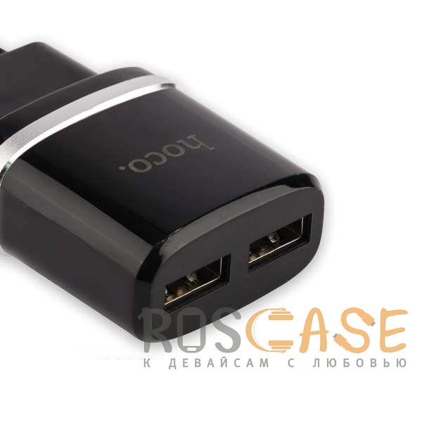 Фото Черный Зарядное устройство HOCO C12 2USB 2.4A + кабель Micro USB 