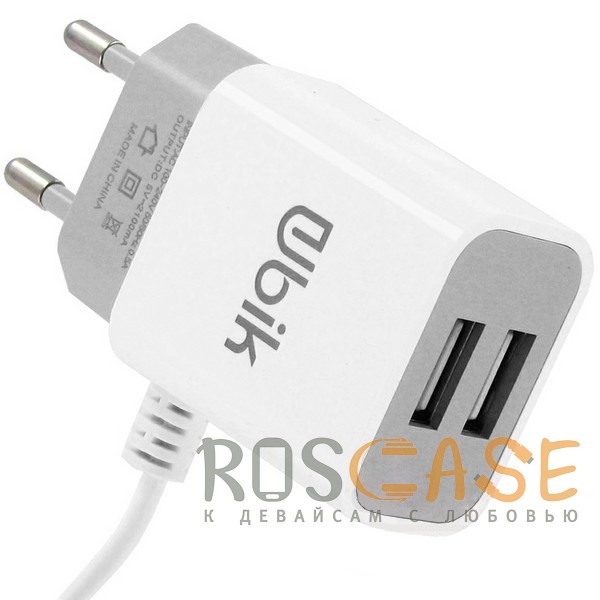 Фото Ubik| Сетевое зарядное устройство с кабелем microUSB и двумя разъемами USB (1А)
