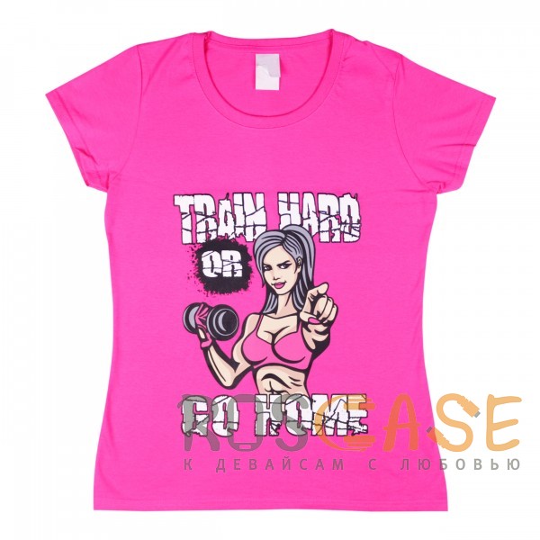 Изображение Розовый Muscle Rabbit | Женская футболка с принтом "Train hard"