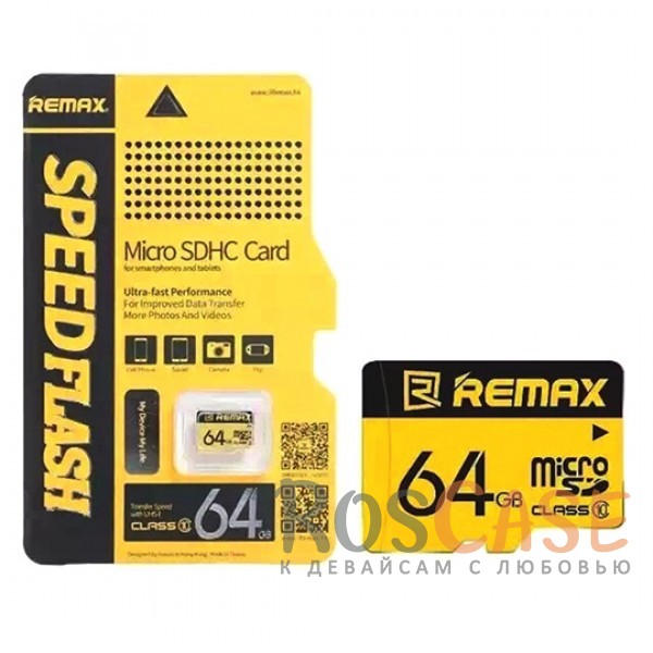 Изображение Желтый Карта памяти Remax microSDHC 64 GB Card Class 10 +SD адаптер