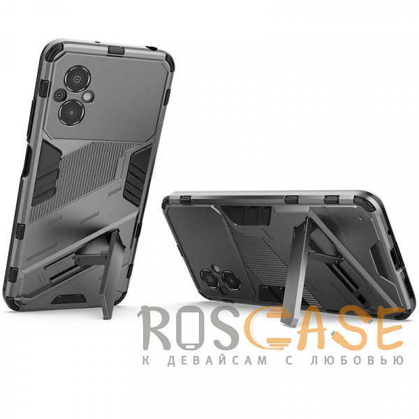 Фотография Серый Megatron | Противоударный чехол-подставка для Xiaomi Poco M5 4G / Poco M4 5G с защитой камеры