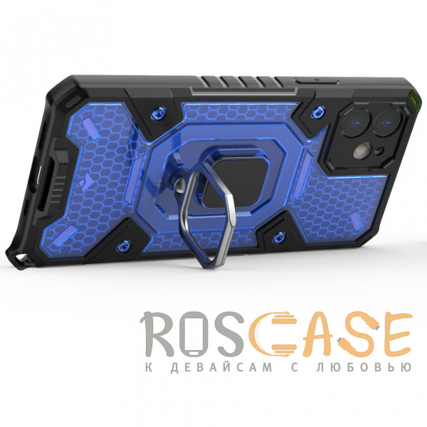 Изображение Синий Honeycomb Armor | Противоударный чехол с защитой камеры и кольцом для iPhone 12