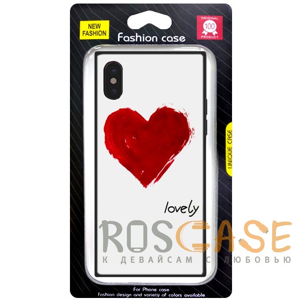 Изображение Lovely Heart Glass | Квадратный чехол для iPhone X / XS с глянцевой вставкой и силиконовой окантовкой
