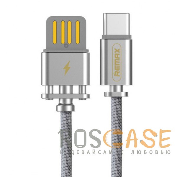 Фото Серебряный Remax Dominator RC-064a | Дата кабель с функцией быстрой зарядки в тканевой оплетке USB to Type-C (100см)