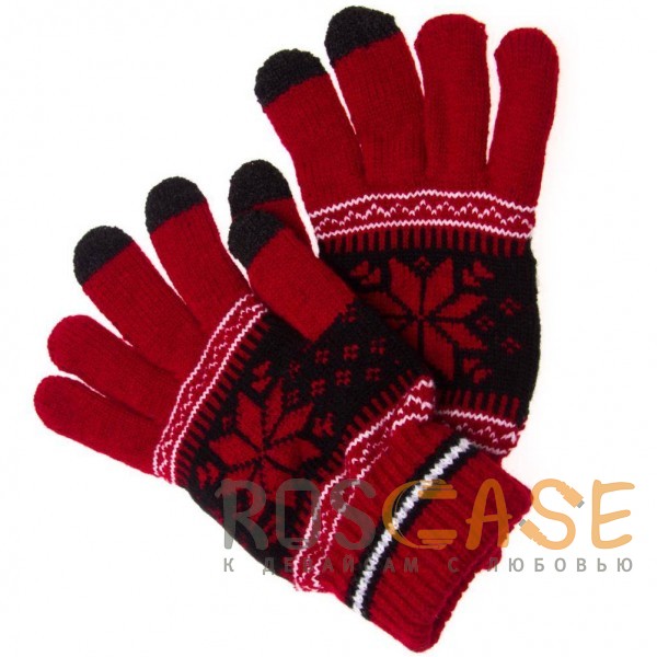 Фото Красный Перчатки Touch Glove для сенсорных (емкостных) экранов Снежинка