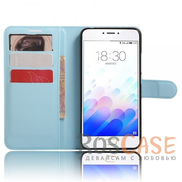Изображение Голубой Wallet | Кожаный чехол-кошелек с внутренними карманами для Meizu M3 Note