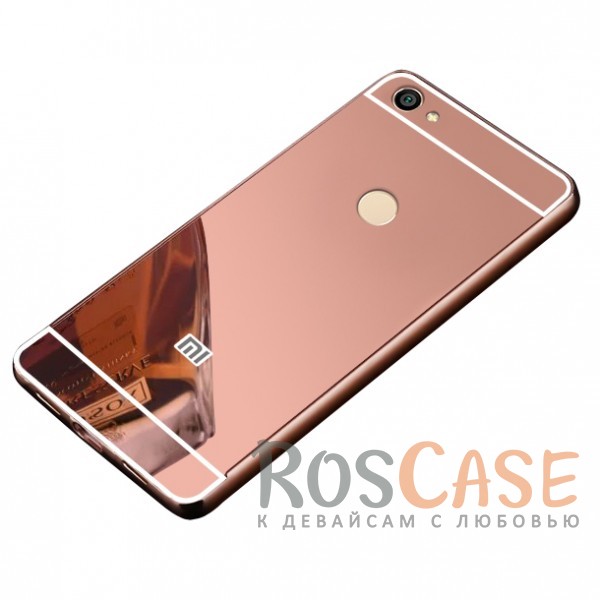 Фотография Розовый Металлический чехол бампер для Xiaomi Redmi Note 5A Prime / Y1 с зеркальной вставкой