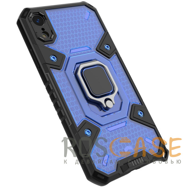 Фото Синий Honeycomb Armor | Противоударный чехол с защитой камеры и кольцом для iPhone XR